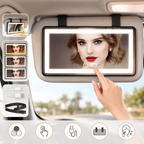 Espejo de maquillaje con luz LED para visera de coche - infografía 1