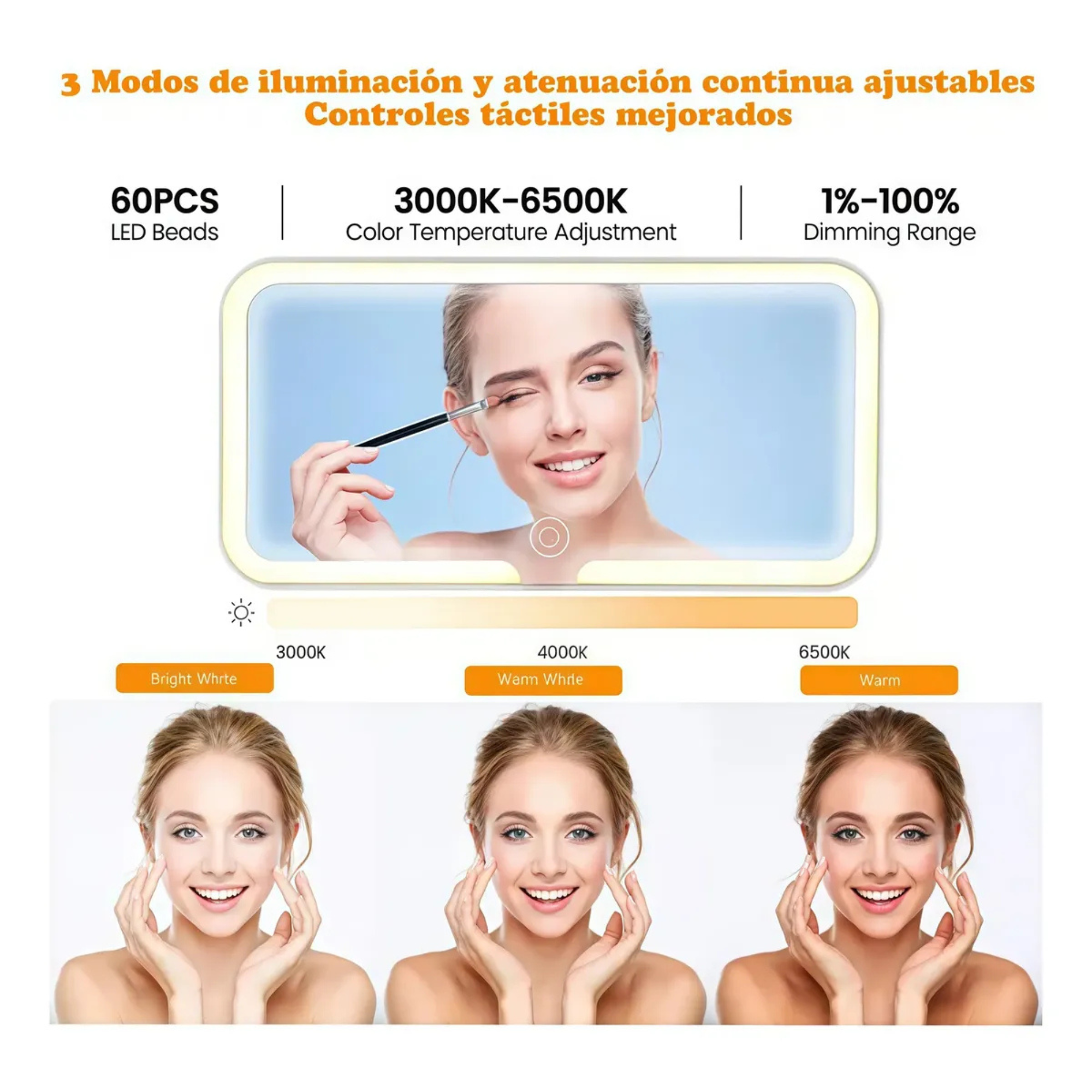 Espejo de maquillaje con luz LED para visera de coche - infografía 3