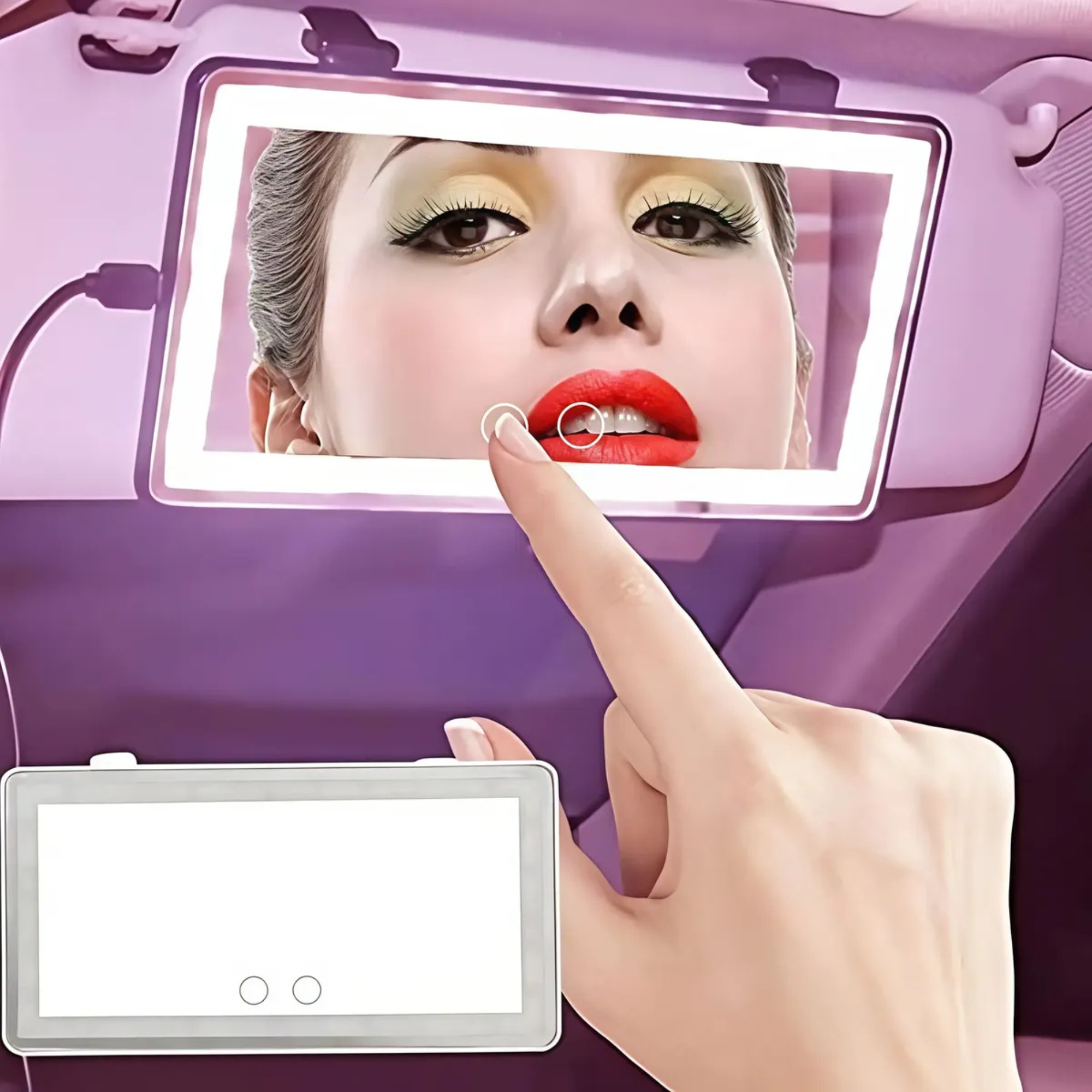 Espejo de maquillaje con luz LED para visera de coche - infografía 5