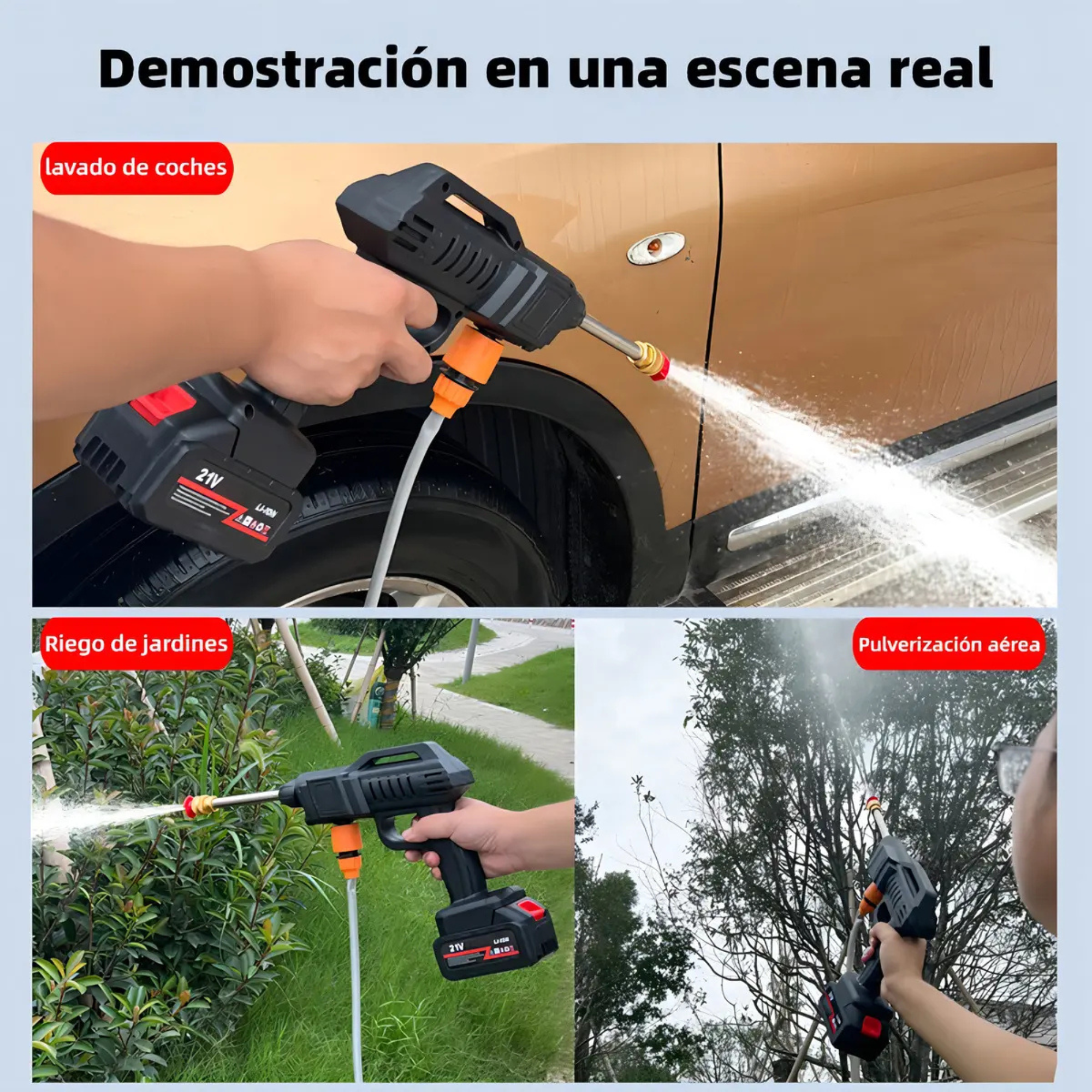 Hidrolavadora pistola de presión inalámbrica con 2 baterías - infografía 3